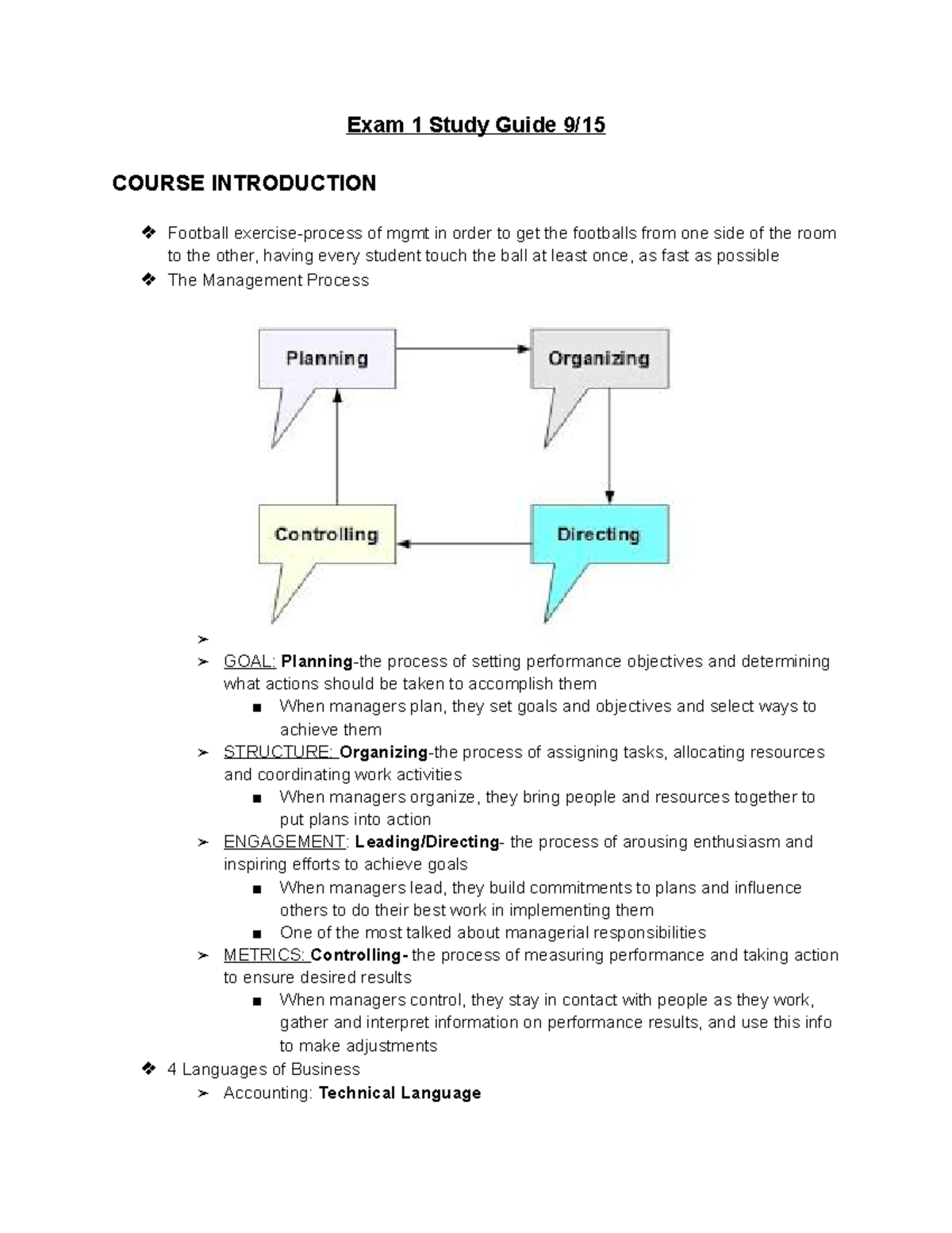 MGMT Exam 1 Study Guide - Exam 1 Study Guide 9/ COURSE INTRODUCTION ...