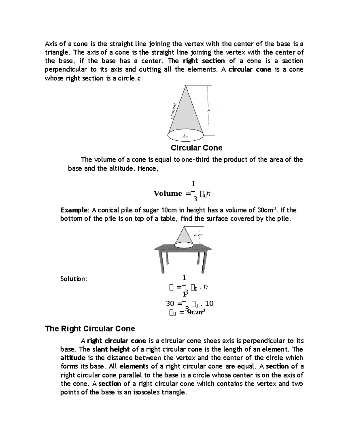 Menstruation OF Cones Axis of a cone is the straight line joining the