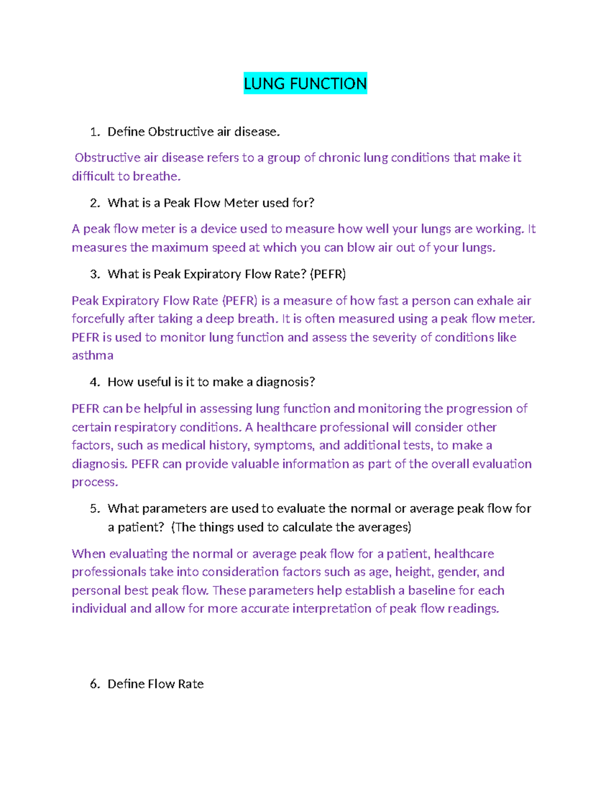 LUNG Function - LUNG FUNCTION 1. Define Obstructive air disease ...