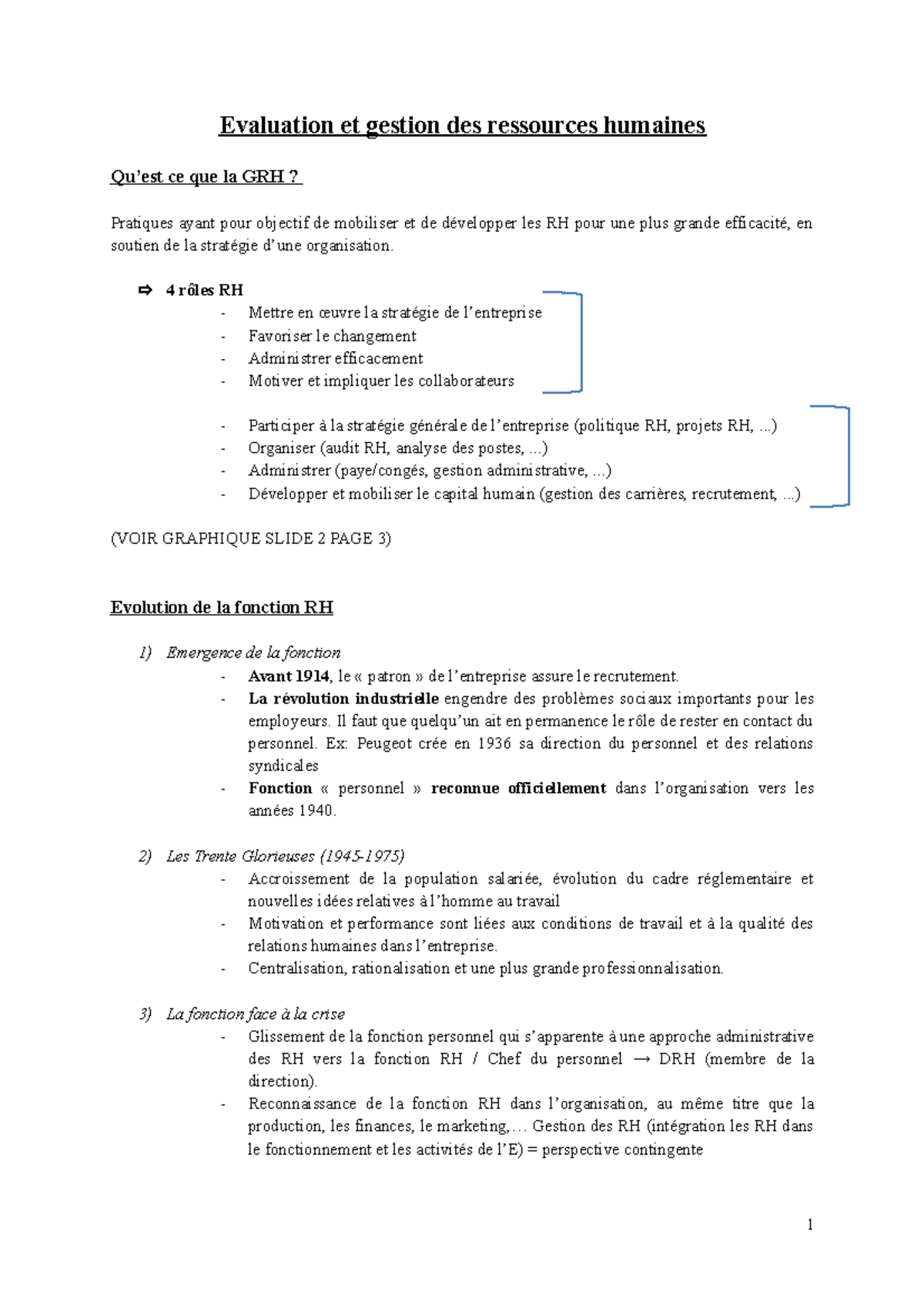 Evaluation et gestion des ressources humaines - 4 rôles RH - Mettre en ...