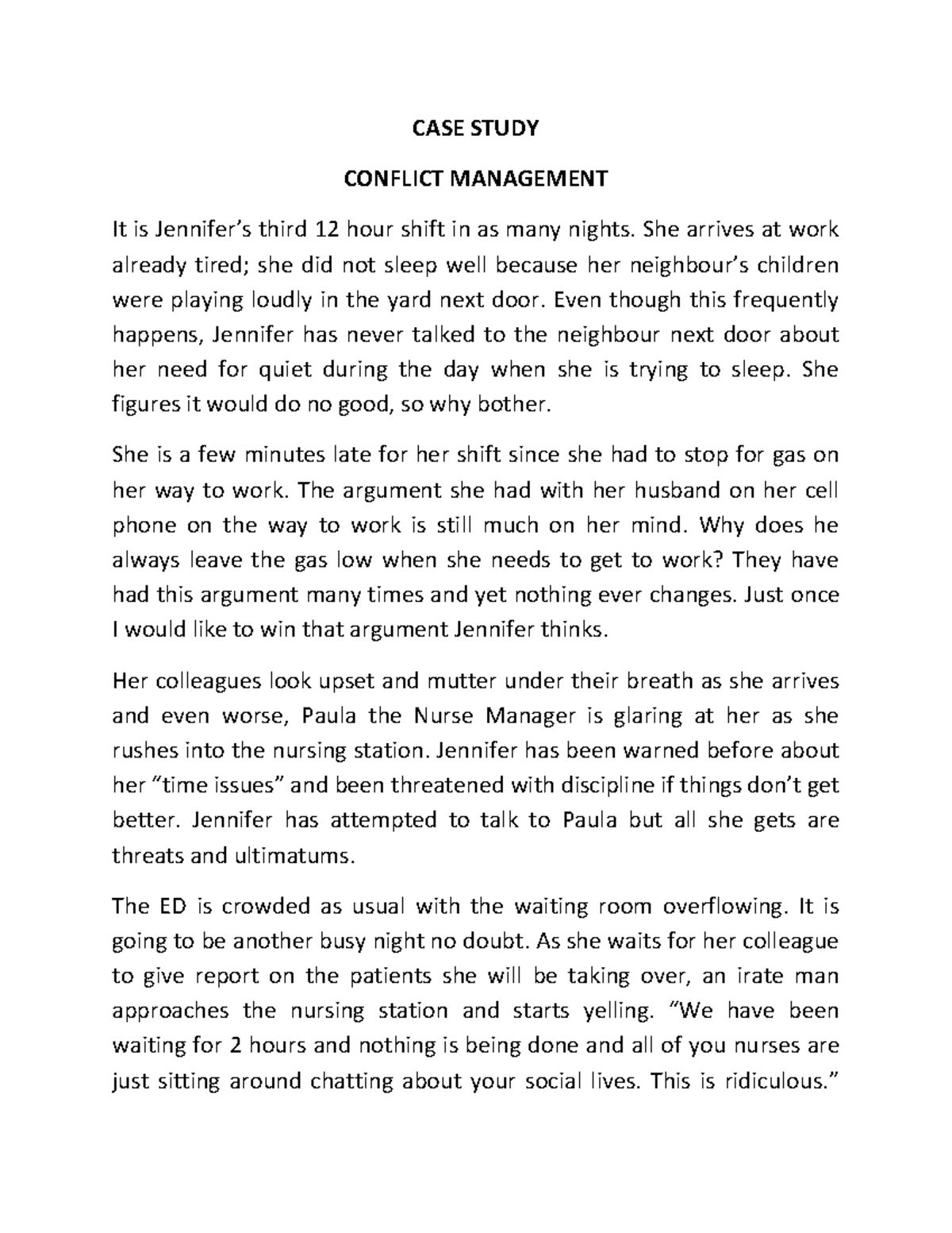 case study on managing conflict