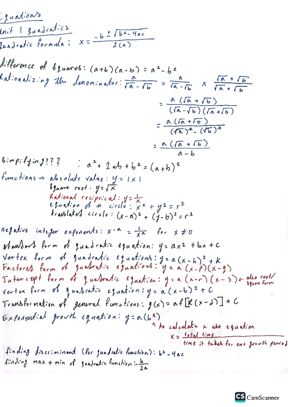 Grade 11 mixed math equations - equations Unit I quadratics quadratic ...