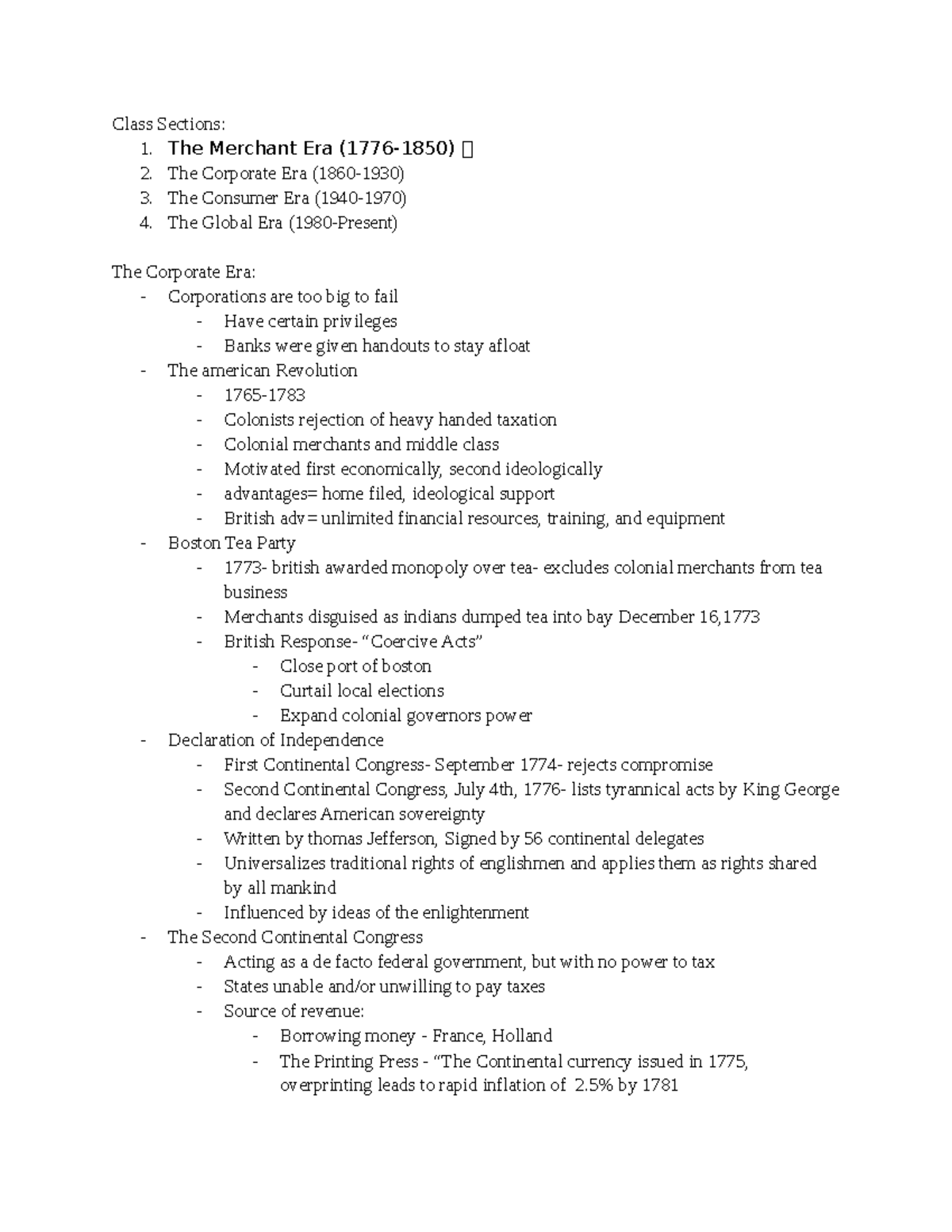 Class 4 Notes - Class Sections: The Merchant Era (1776-1850) The ...