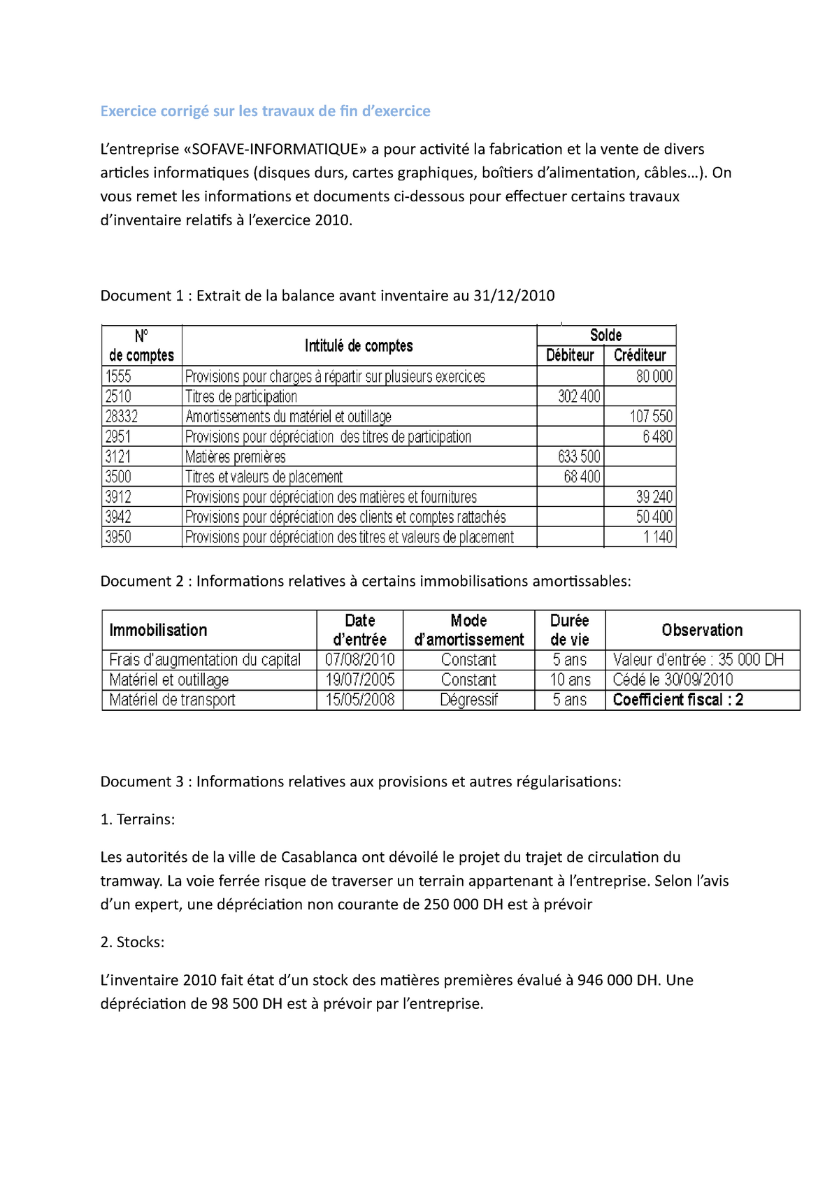 Cours de comptabilité générale travaux de fin d'exercice