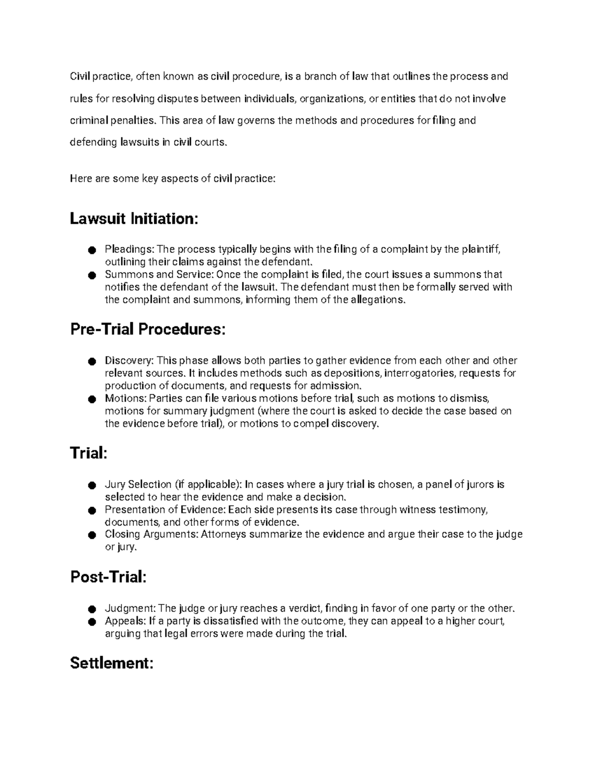 Civil practice summary - Civil practice, often known as civil procedure ...