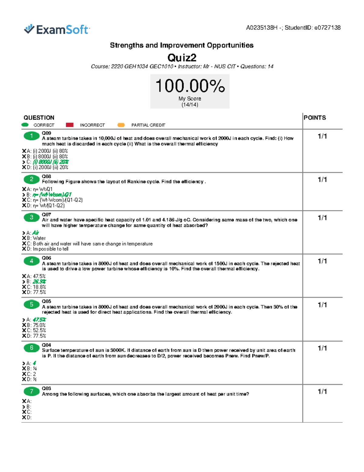 Exam Taker Answer Report - Strengths and Improvement Opportunities Quiz ...