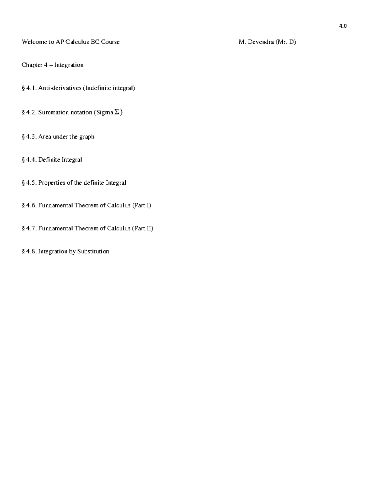 AP Calculus BC Chapter 4 – Integration - Welcome to AP Calculus BC ...