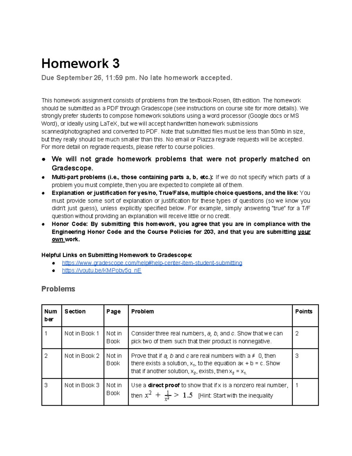 Homework 3 - Hw 3 - Homework 3 Due September 26, 11:59 Pm. No Late ...