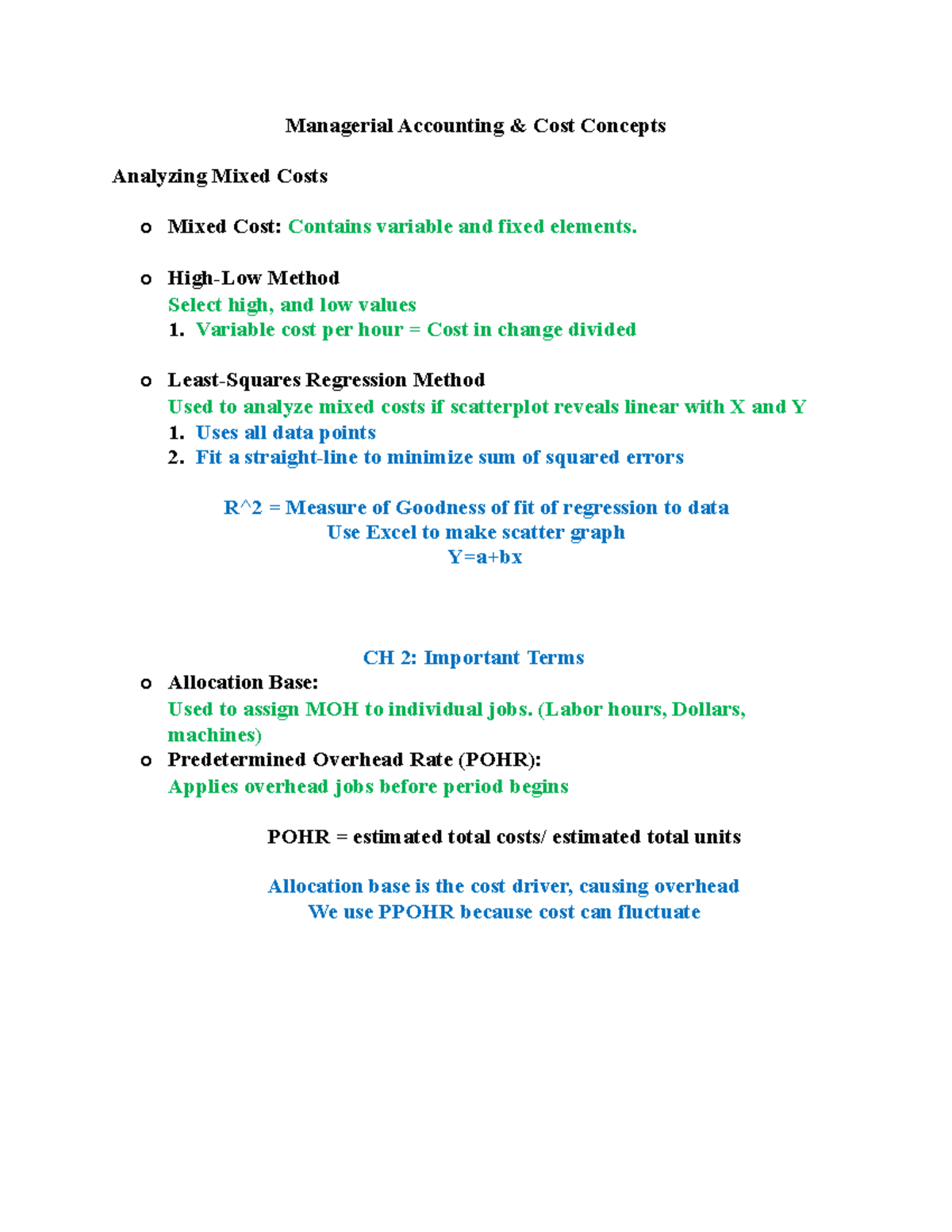 Analyzing Mixed Costs and POHR Managerial Accounting & Cost Concepts