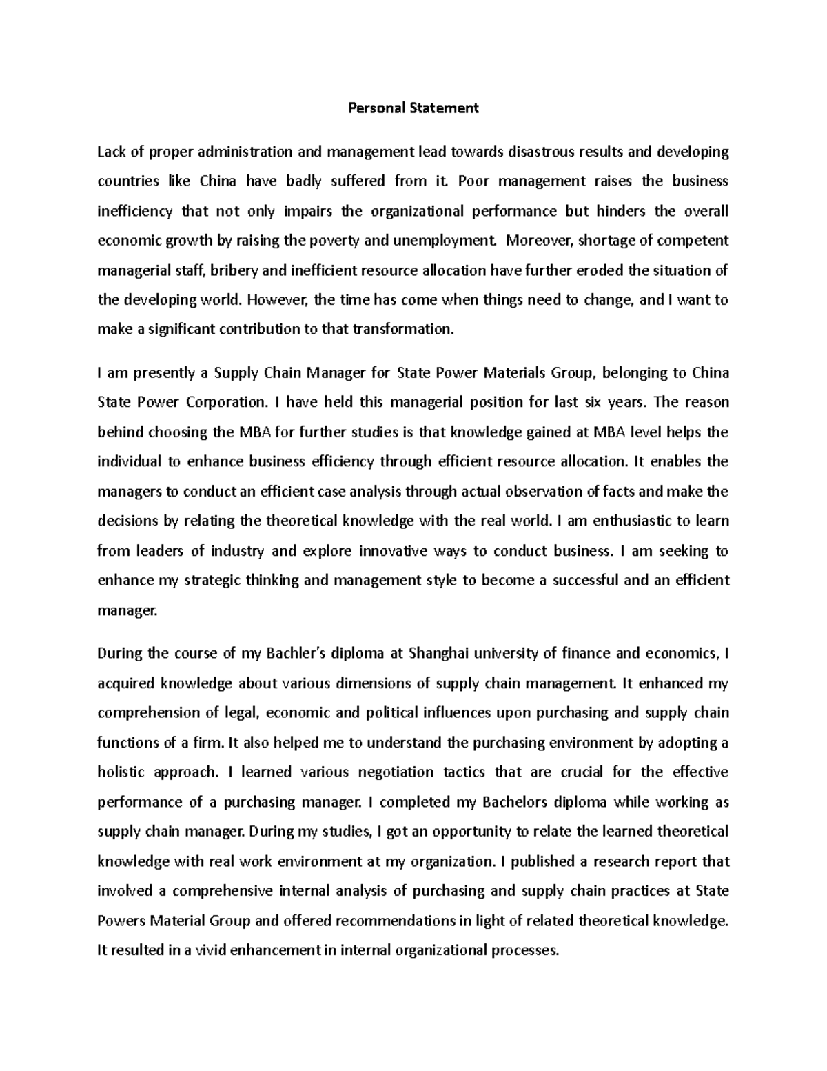 Personal statement latest - Personal Statement Lack of proper ...