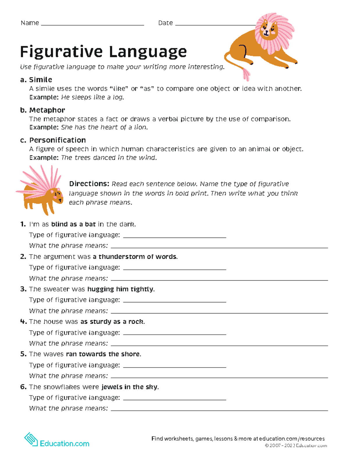 Writing workout figurative language - Figurative Language Use ...