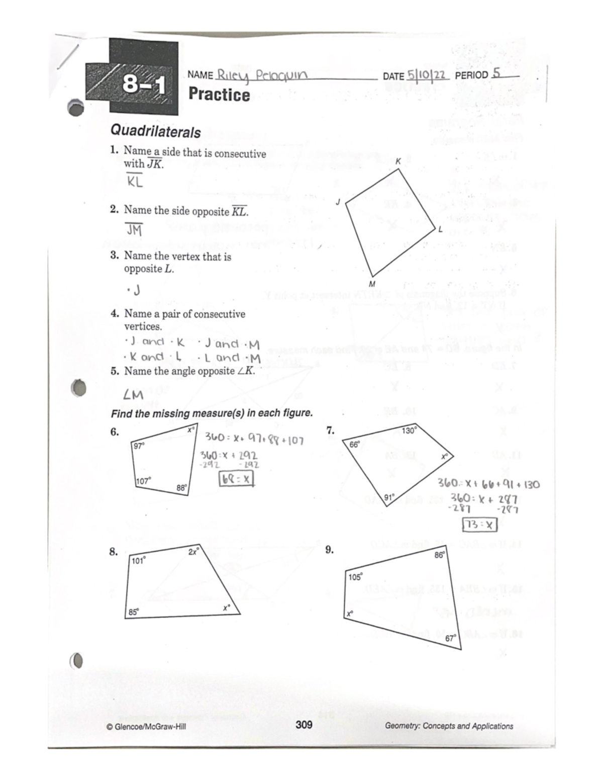 8-1 - math work - 8 NAME Riley Peloquin DATE PERIOD 5 Practice ...