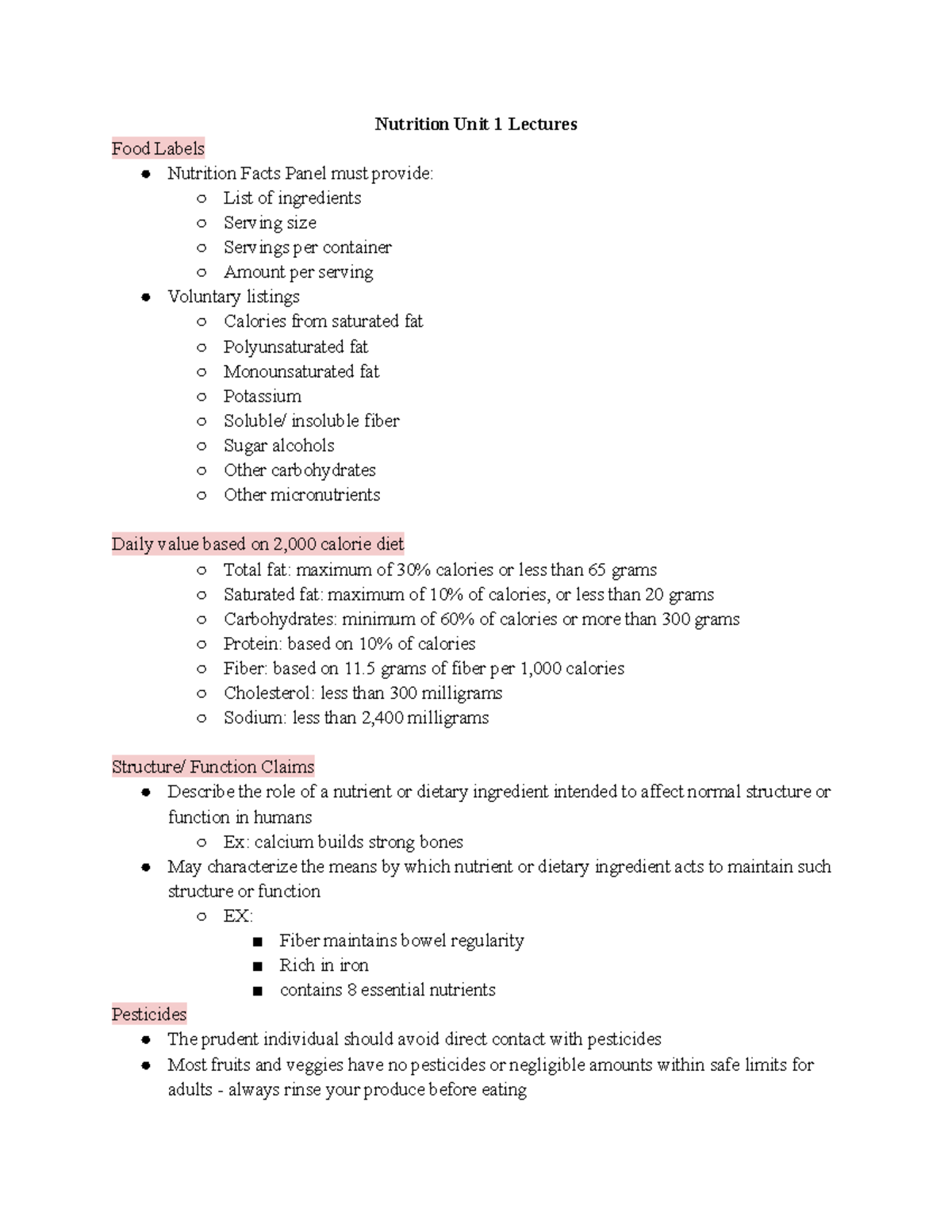 Nutrition 201: Fundamentals Of Nutrition - Unit 1 Lecture Notes ...