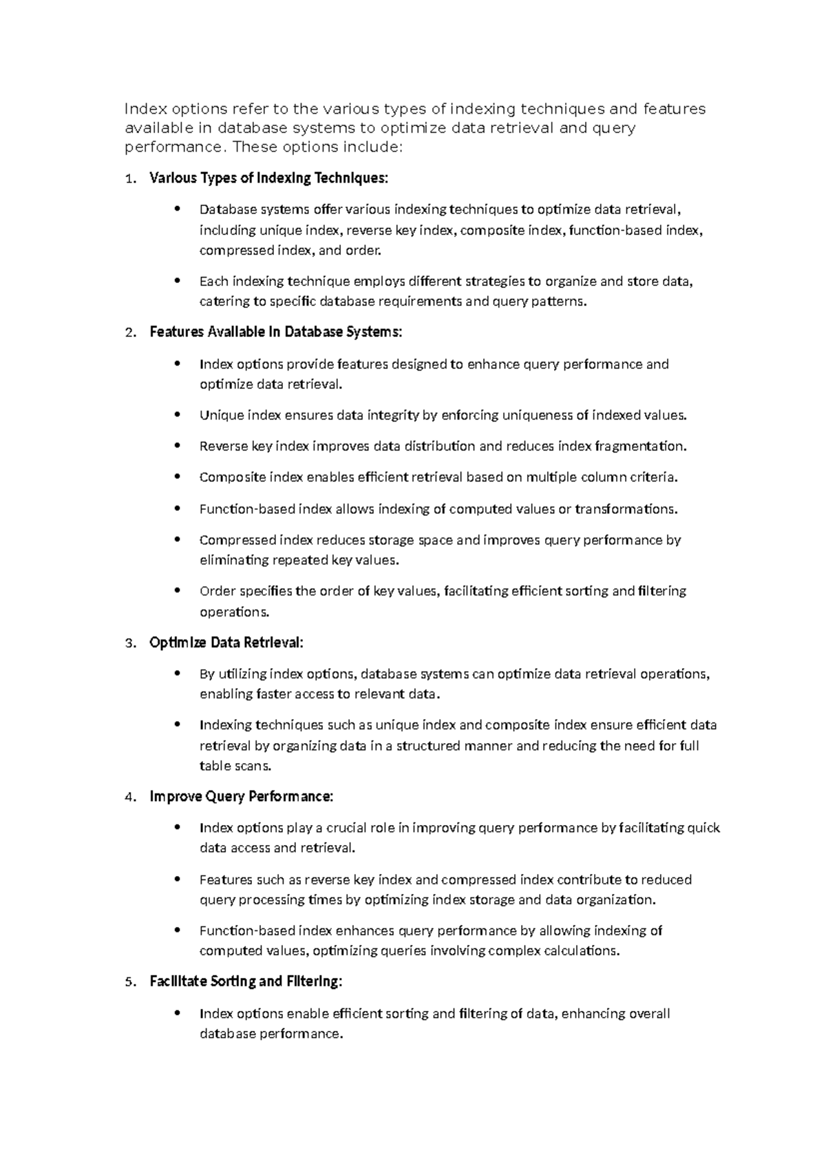 Types of Indexes - Index options refer to the various types of indexing ...