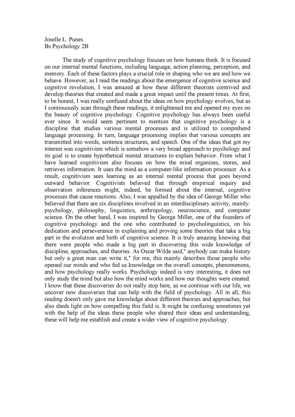 Punes, Joselle- Summary Paper - Joselle L. Punes Bs Psychology 2B The ...