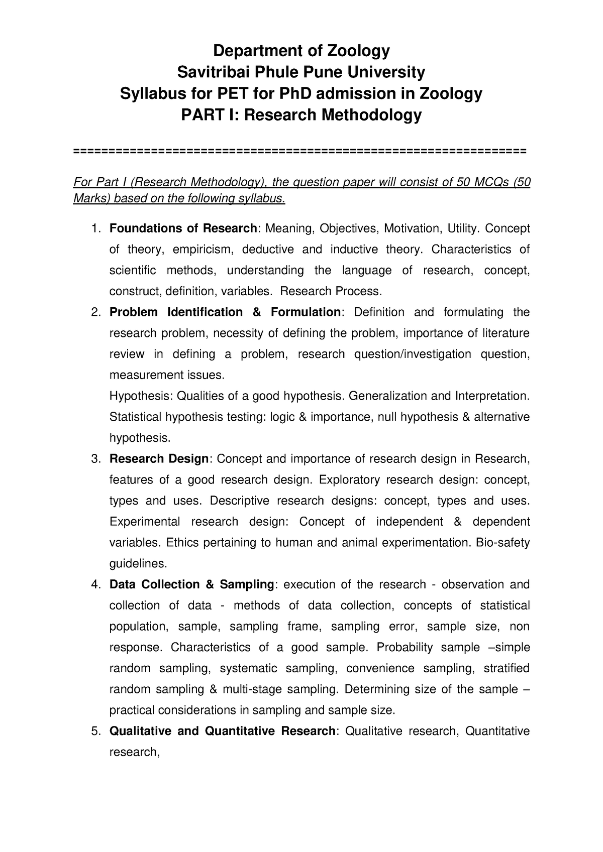 Zoology Ph D Ent Syllabus 17102022 - Department Of Zoology Savitribai ...