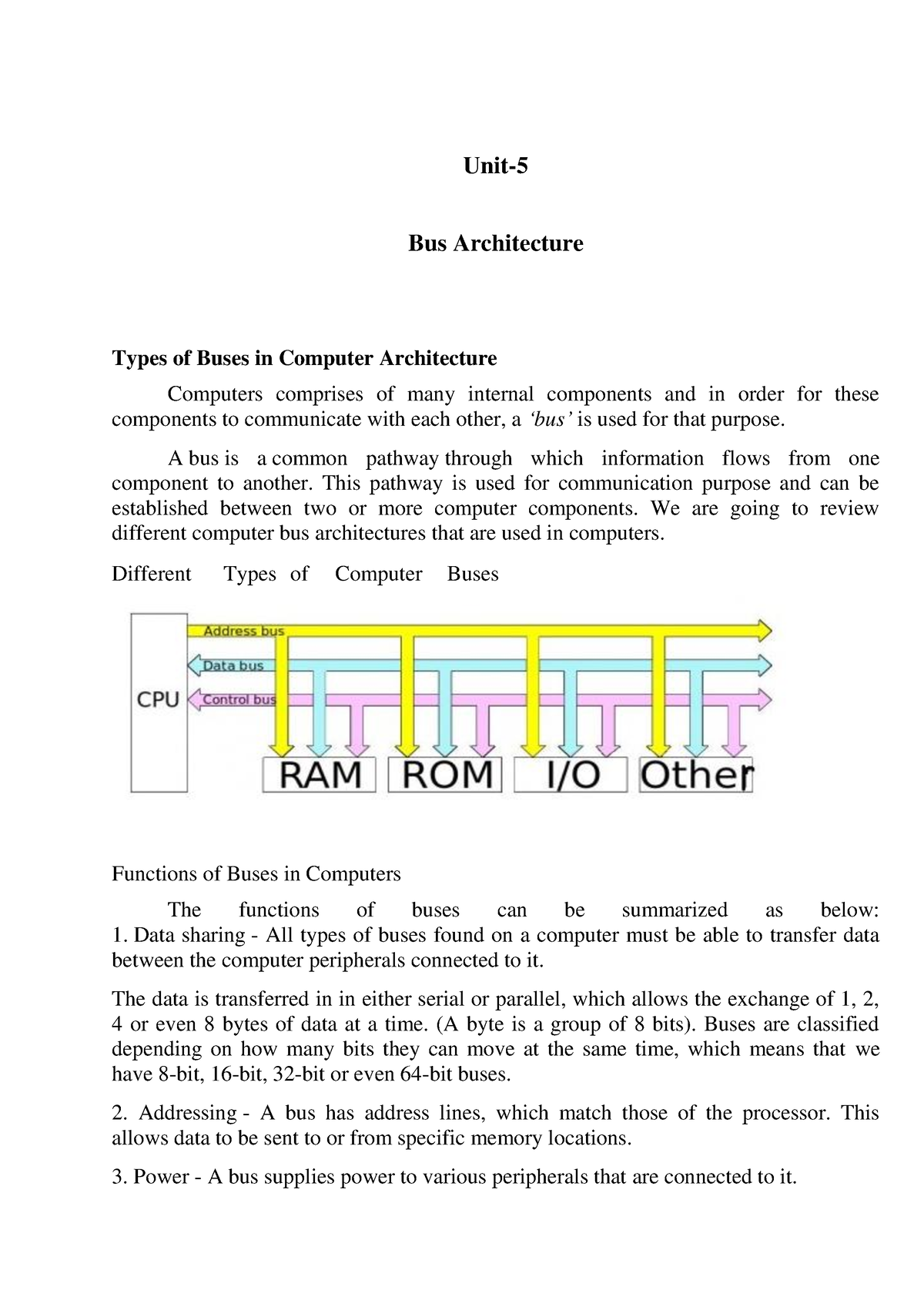 Unit5 3 - Notes - Unit- Bus Architecture Types of Buses in Computer ...