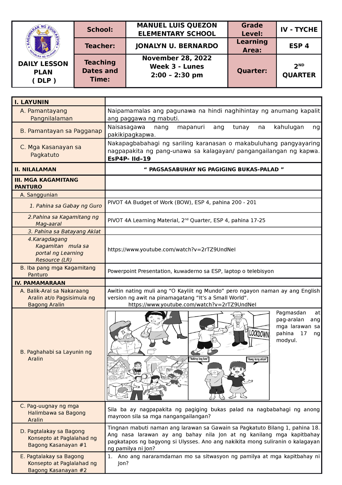 DLP-ESP4 Q2 WK4 NOV28-29-DEC1-2 - DAILY LESSON PLAN ( DLP ) School ...