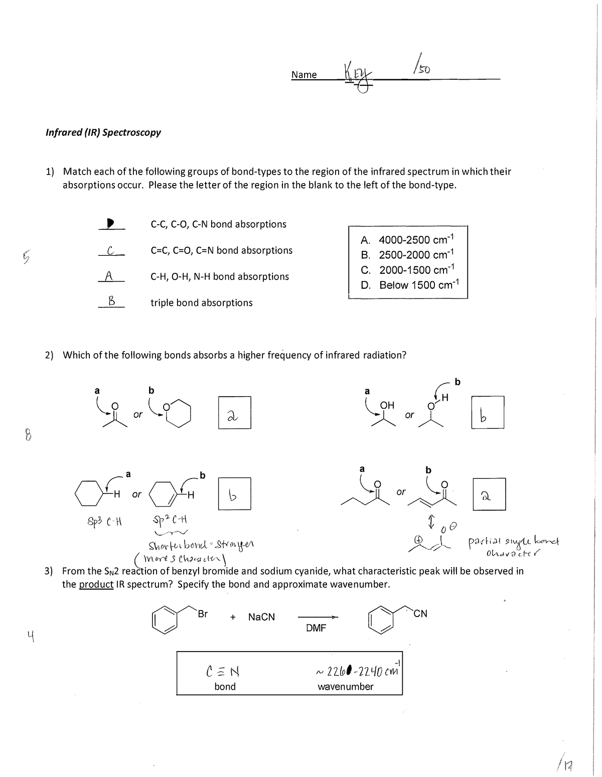 Spectroscopy Worksheet IR MS NMR - Key - Name_{輀됀?츀娀}-⼀㈀_琀鬀 ...