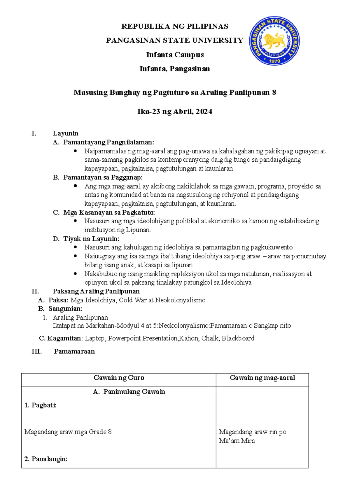 Detailed Lesson Plan DLP - REPUBLIKA NG PILIPINAS PANGASINAN STATE ...