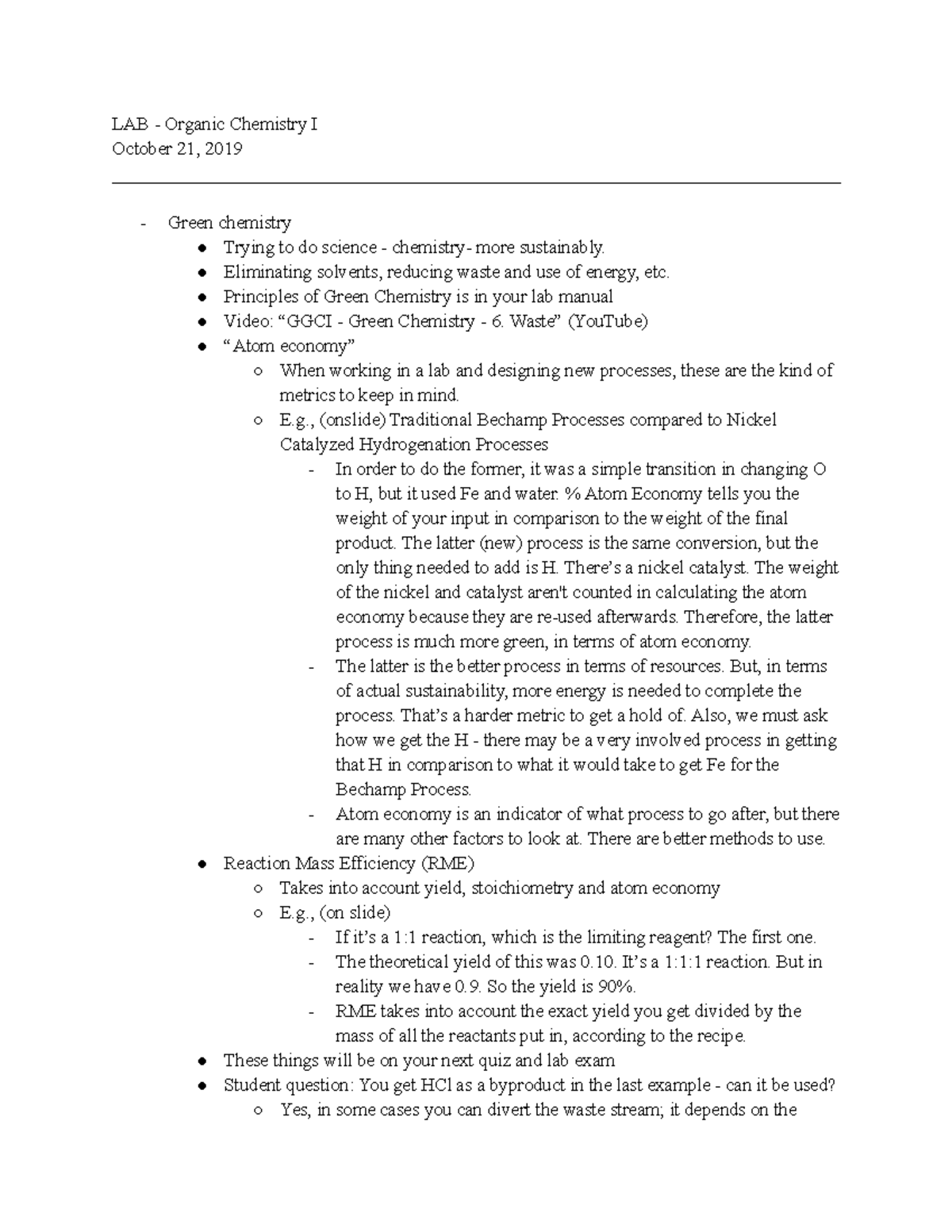 Organic Chemistry I Lab (Oct 21, 2019) - LAB - Organic Chemistry I ...