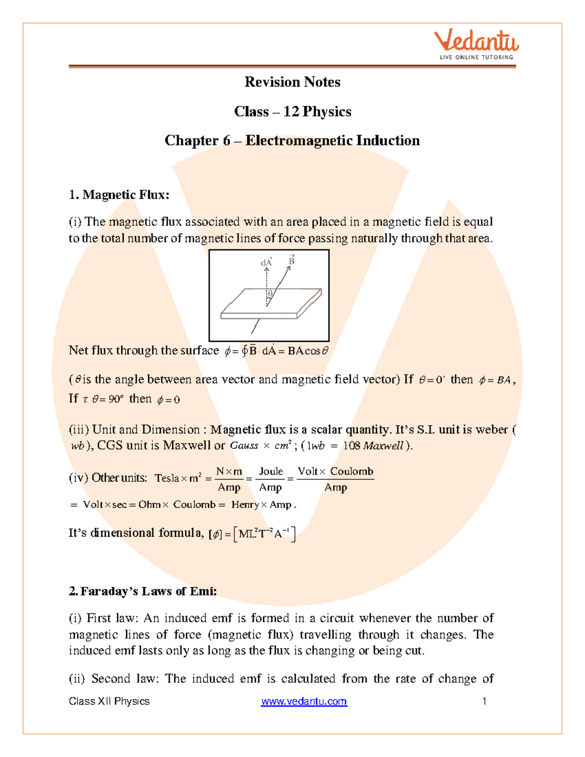 Class 12 Physics Revision Notes Electromagnetic Induction - Revision ...