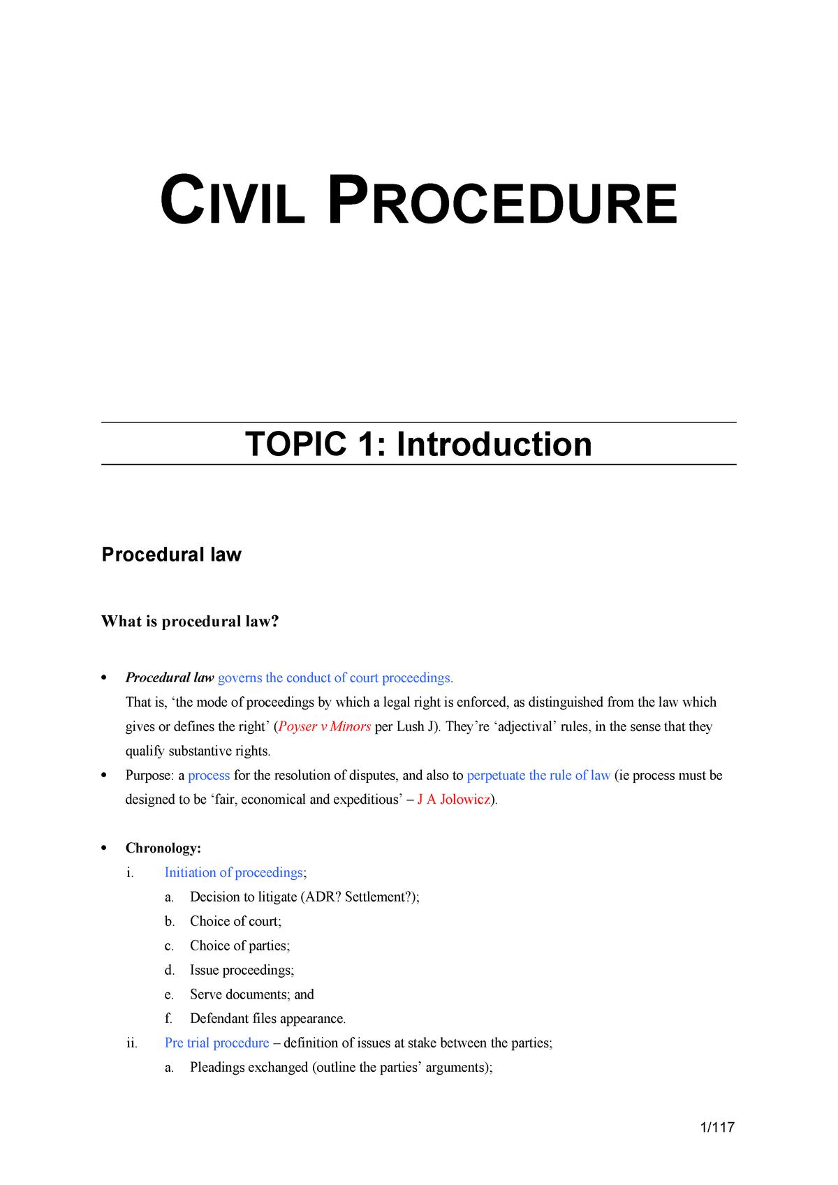 Lecture notes, Topics 1-15 - Civil Procedure - StuDocu