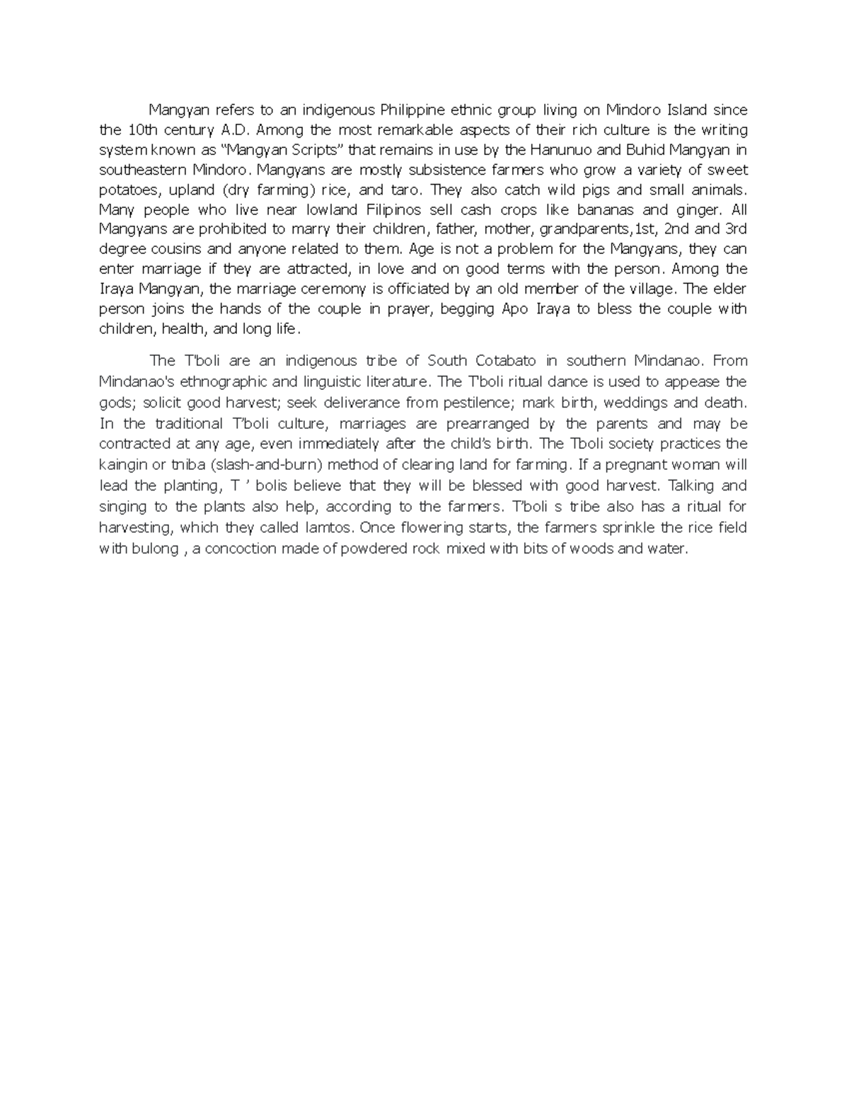 Description for quizzes Mangyan refers to an indigenous Philippine