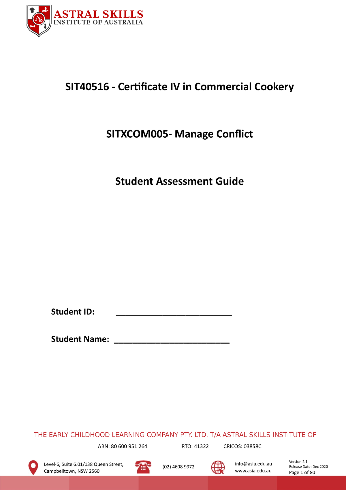 V2 Sitxcom 005- Manage Conflict Student Assessment And Guide - SIT40516 ...