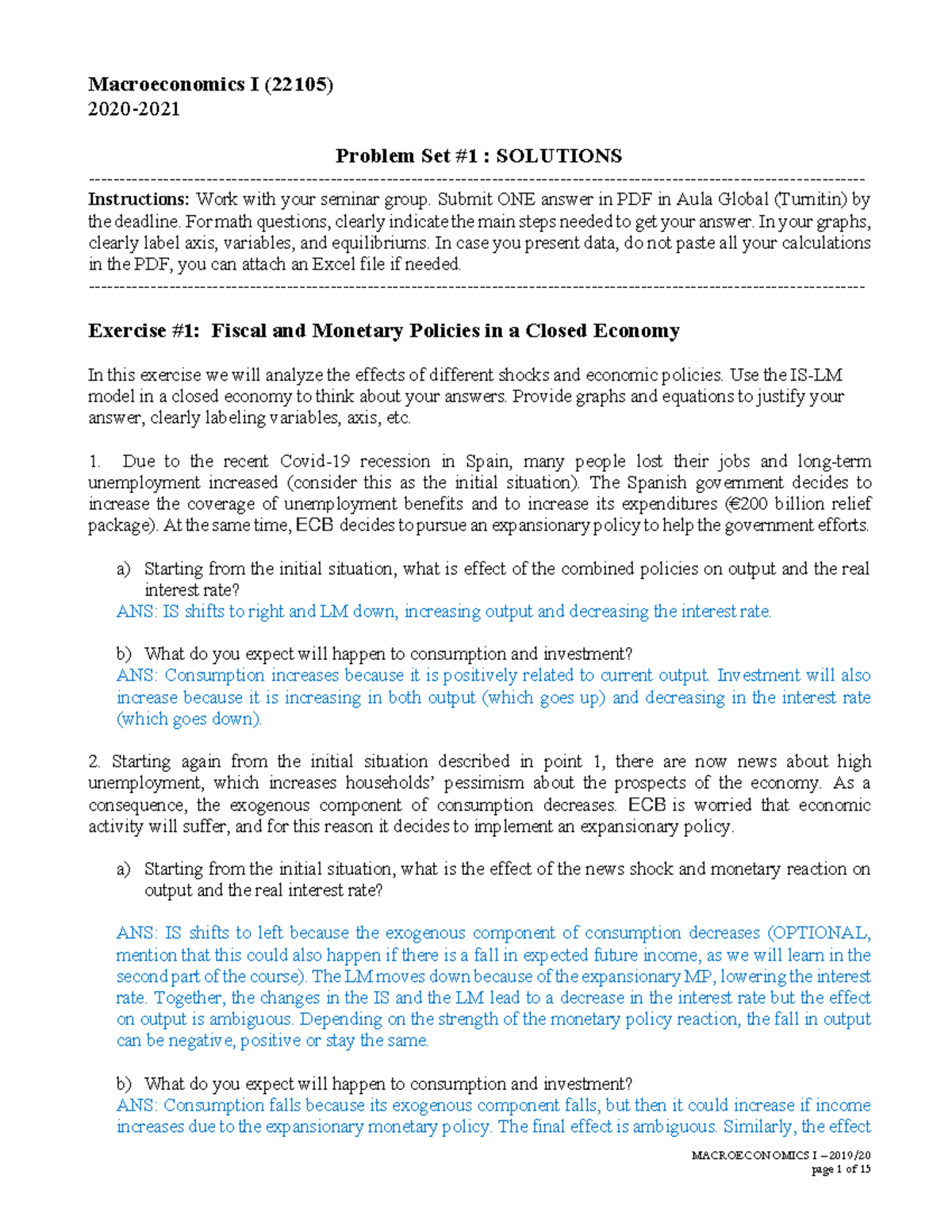 Problem Set 1 - SOLUTIONS - MACROECONOMICS I – 2019/ page 1 of 15 ...