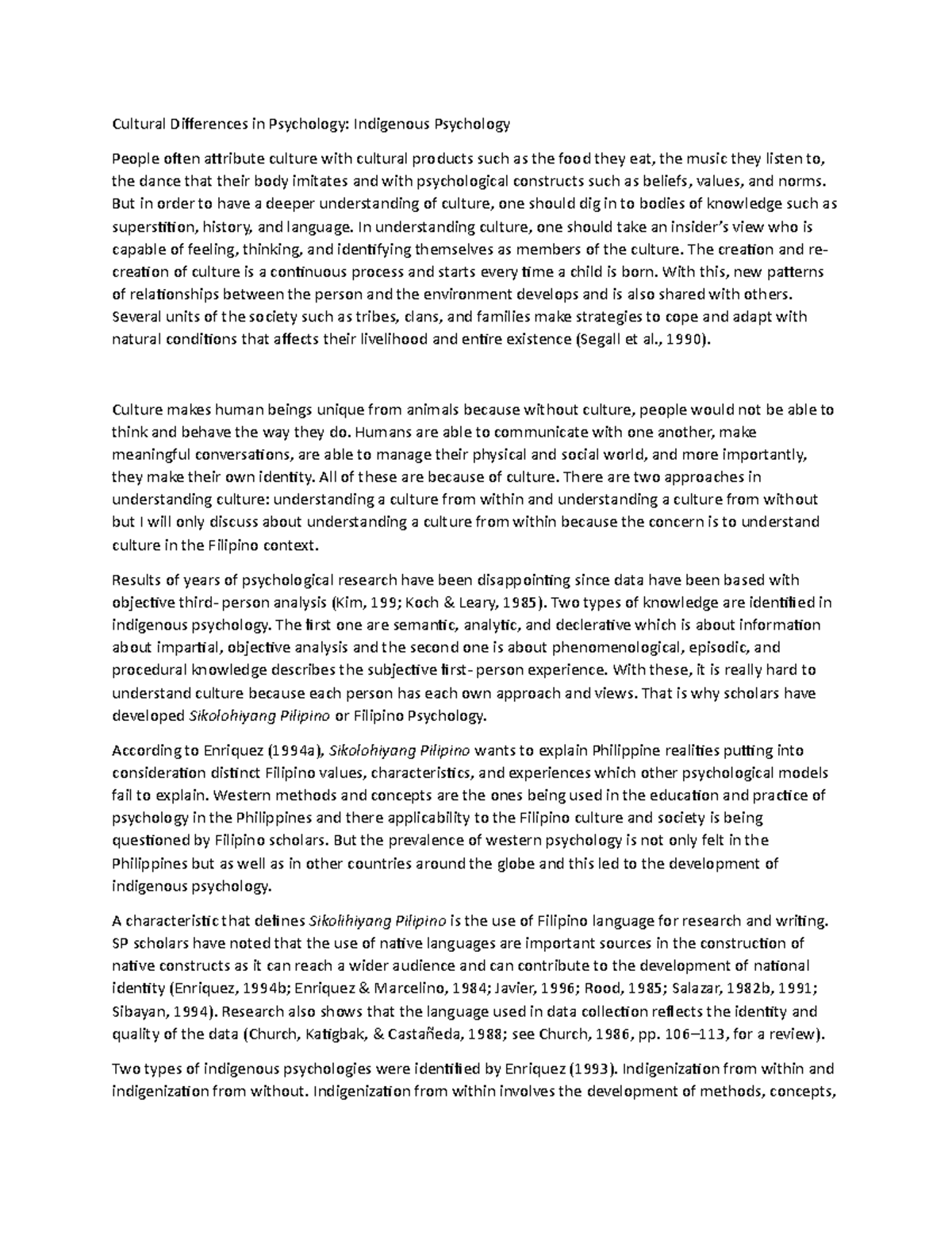 Cultural Differences in Psychology Indigenous Psychology - But in order ...