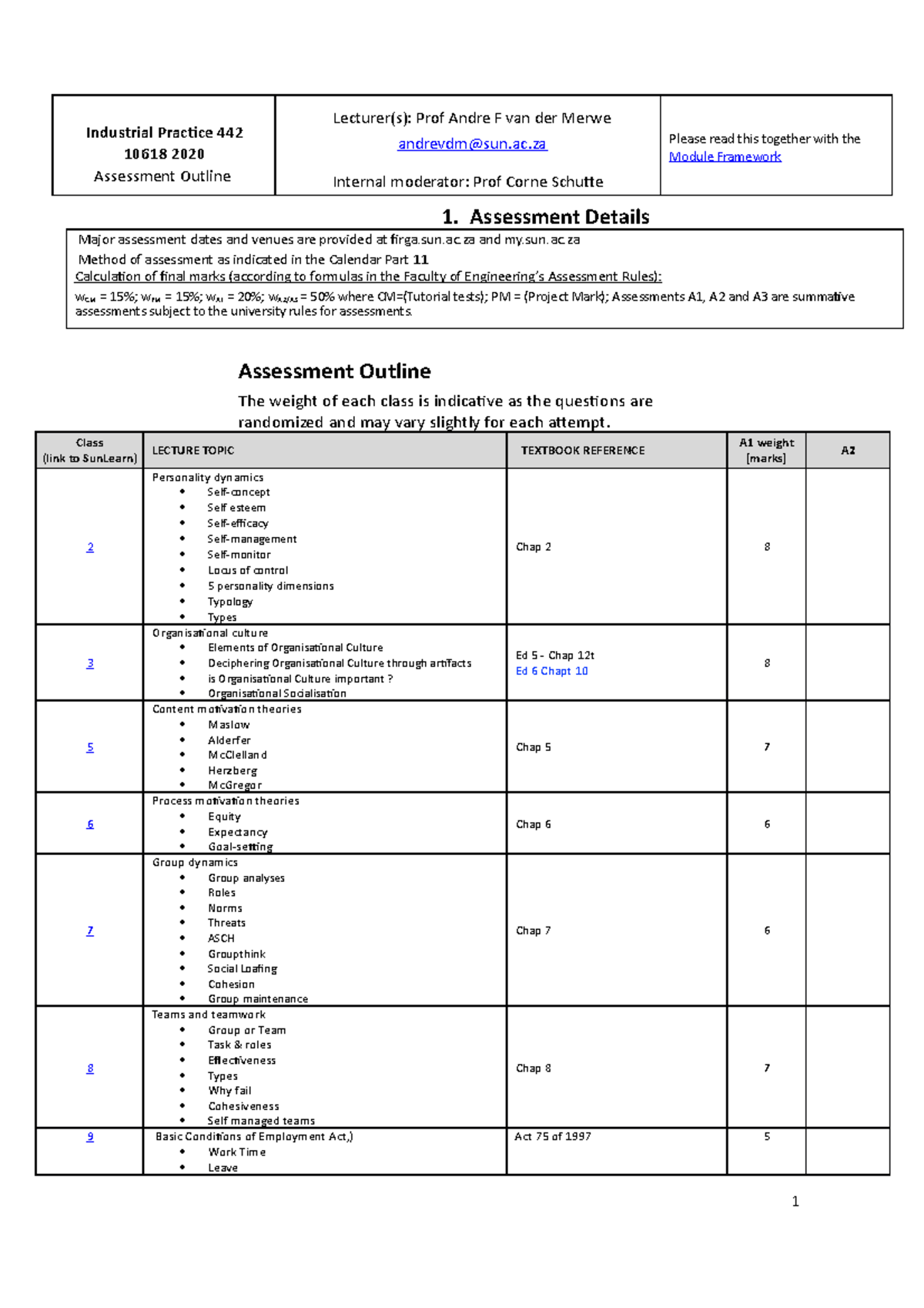 Industrial Practice 2020 Assessment A 1 outline - 1 Industrial Practice ...