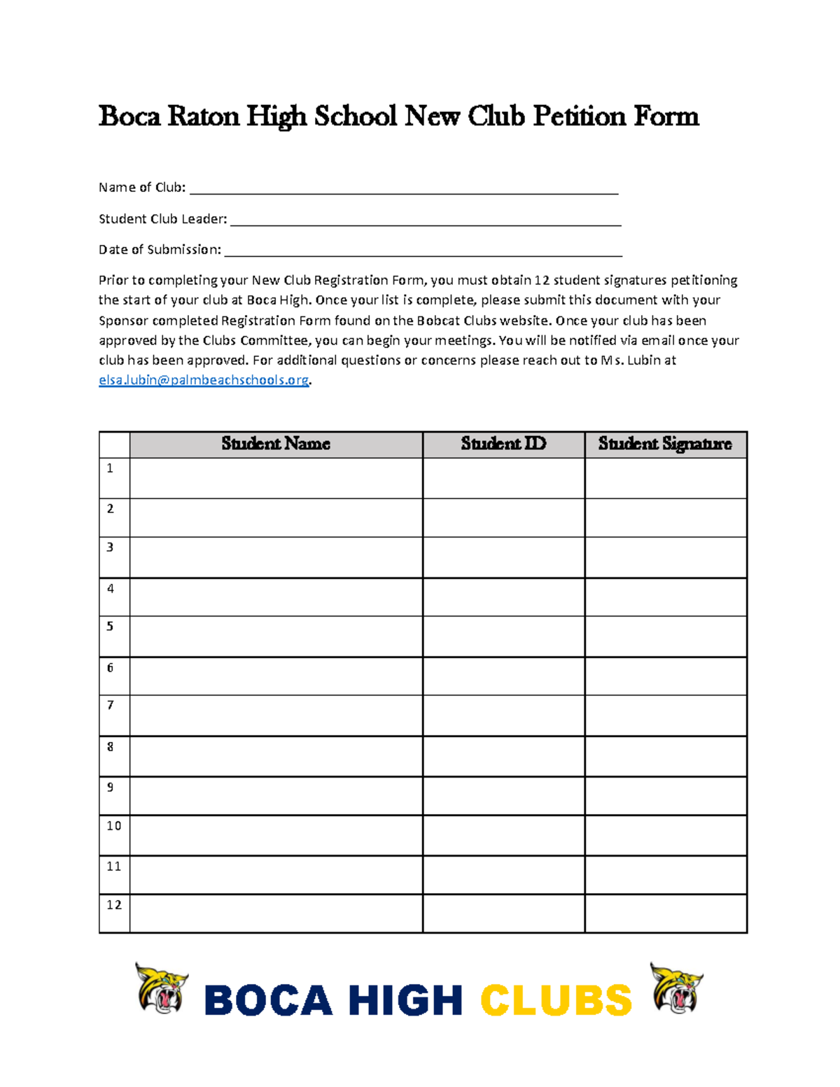 SY24 Boca High School New Club Petition Form - Boca Raton High School ...
