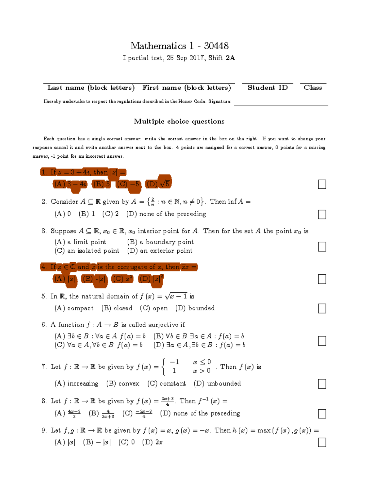 Esame Domande Risposte Matematica 1 Mathematics Module 1 Studocu