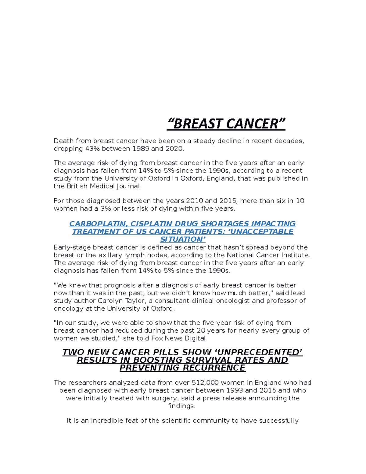 Role of compiler and linker breast cancer death from breast cancer