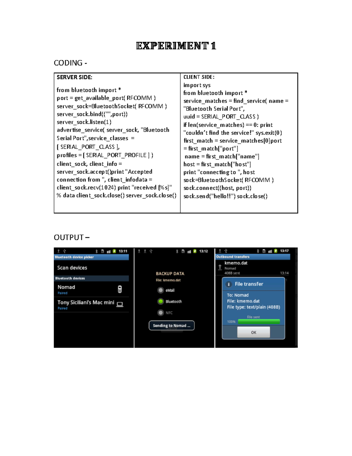Practical of MC - CODING - SERVER SIDE: from bluetooth import * port ...