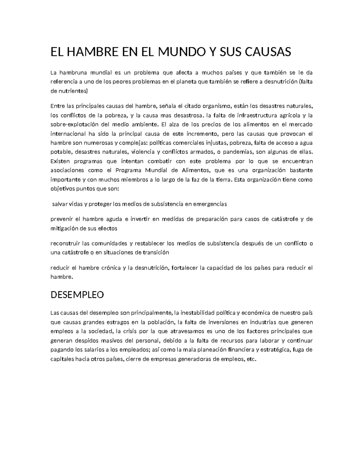 EL Hambre EN EL Mundo Y SUS Causas - EL HAMBRE EN EL MUNDO Y SUS CAUSAS ...