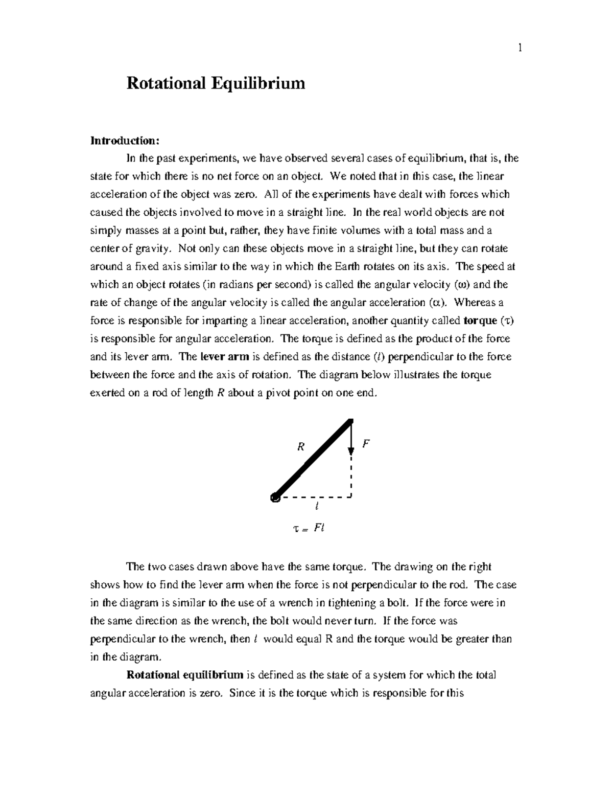 rotational equilibrium simulation assignment answer key