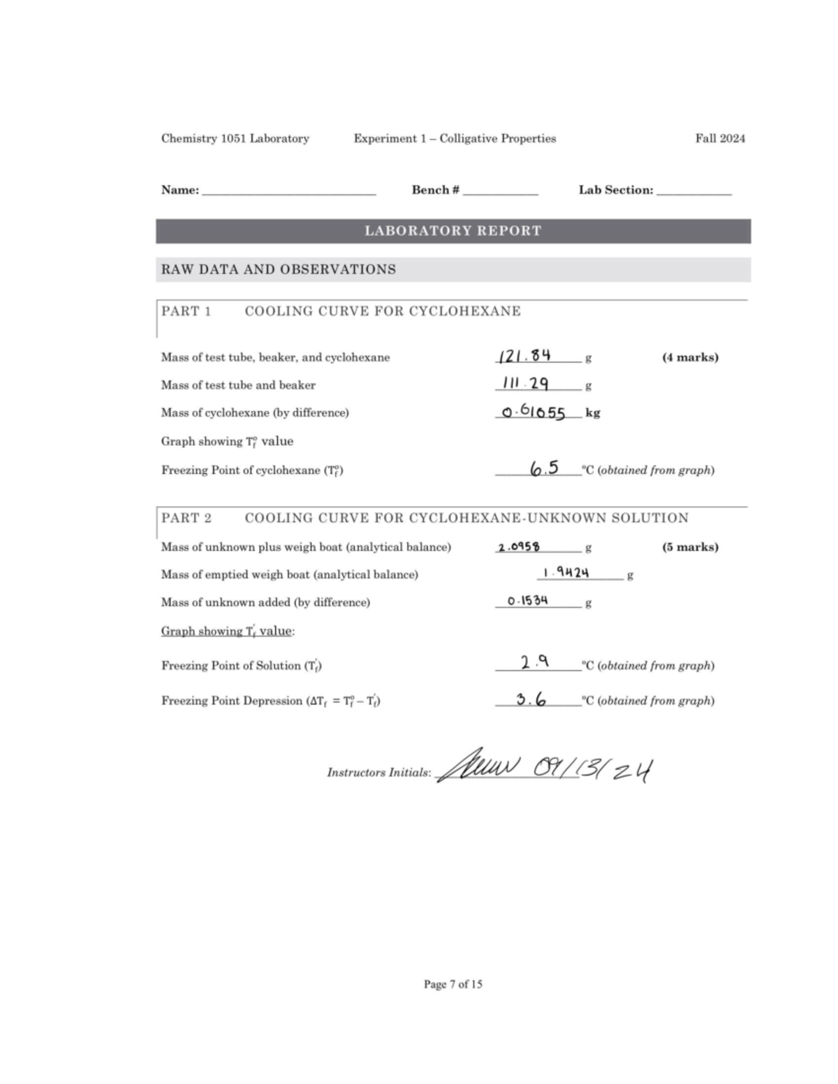 Lab report exp 1 - Chemistry 1051 Laboratory Experiment Colligative ...