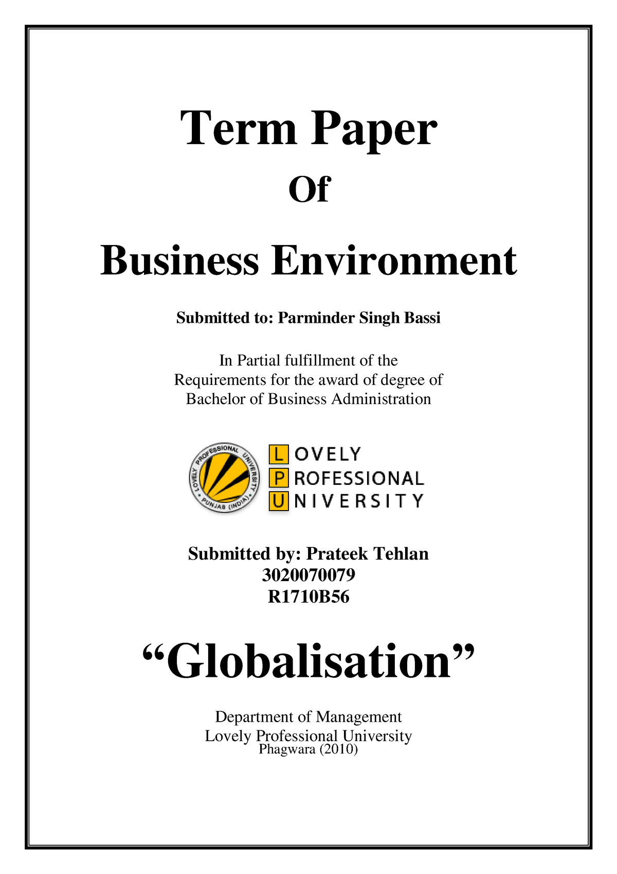 term paper of globalization