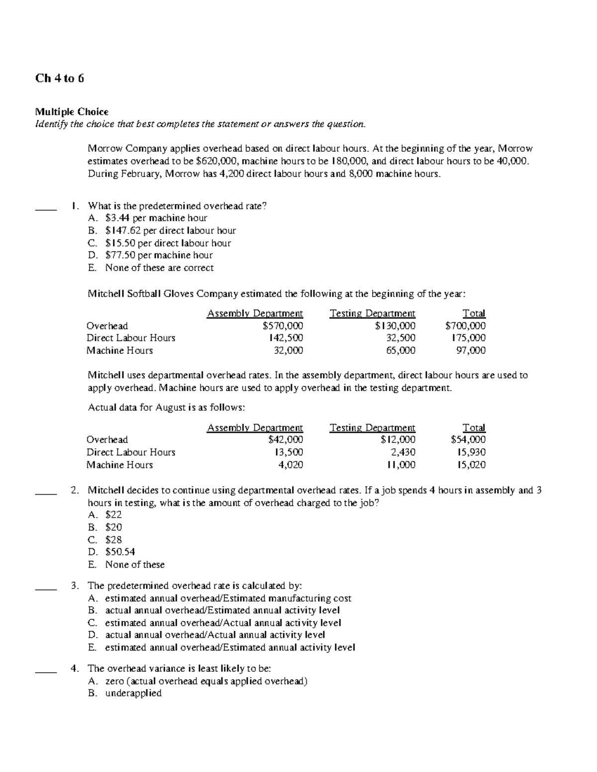 Ch 4 to 6 - McQs - Ch 4 to 6 Multiple Choice Identify the choice that ...