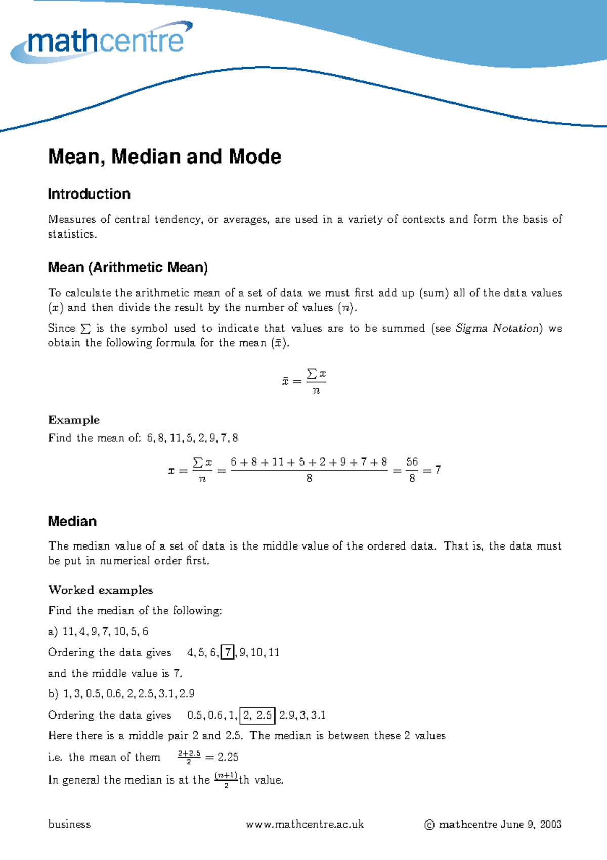 Meanmedianmode - Additional information - Mean, Median and Mode ...
