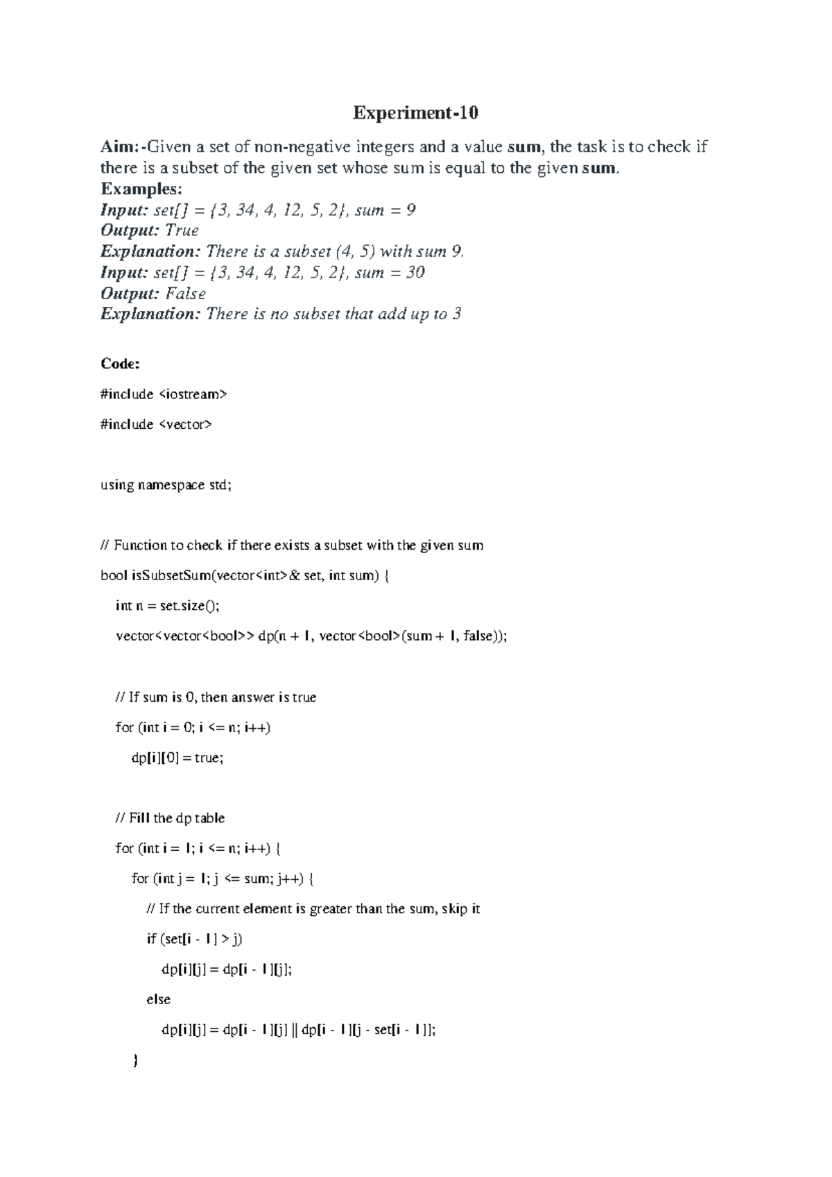 Experiment-10 - Experiment-10 - Experiment- Aim:-Given a set of non ...