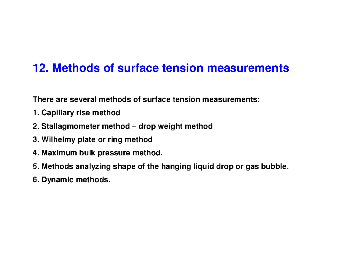 2A.F.G.F. Surface tension Methods of surface tension measurements