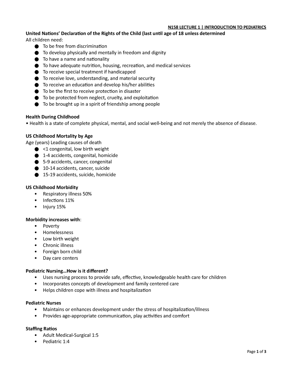 Copy of Lecture 1 Outline, introduction to pediatric nursing - N158 ...