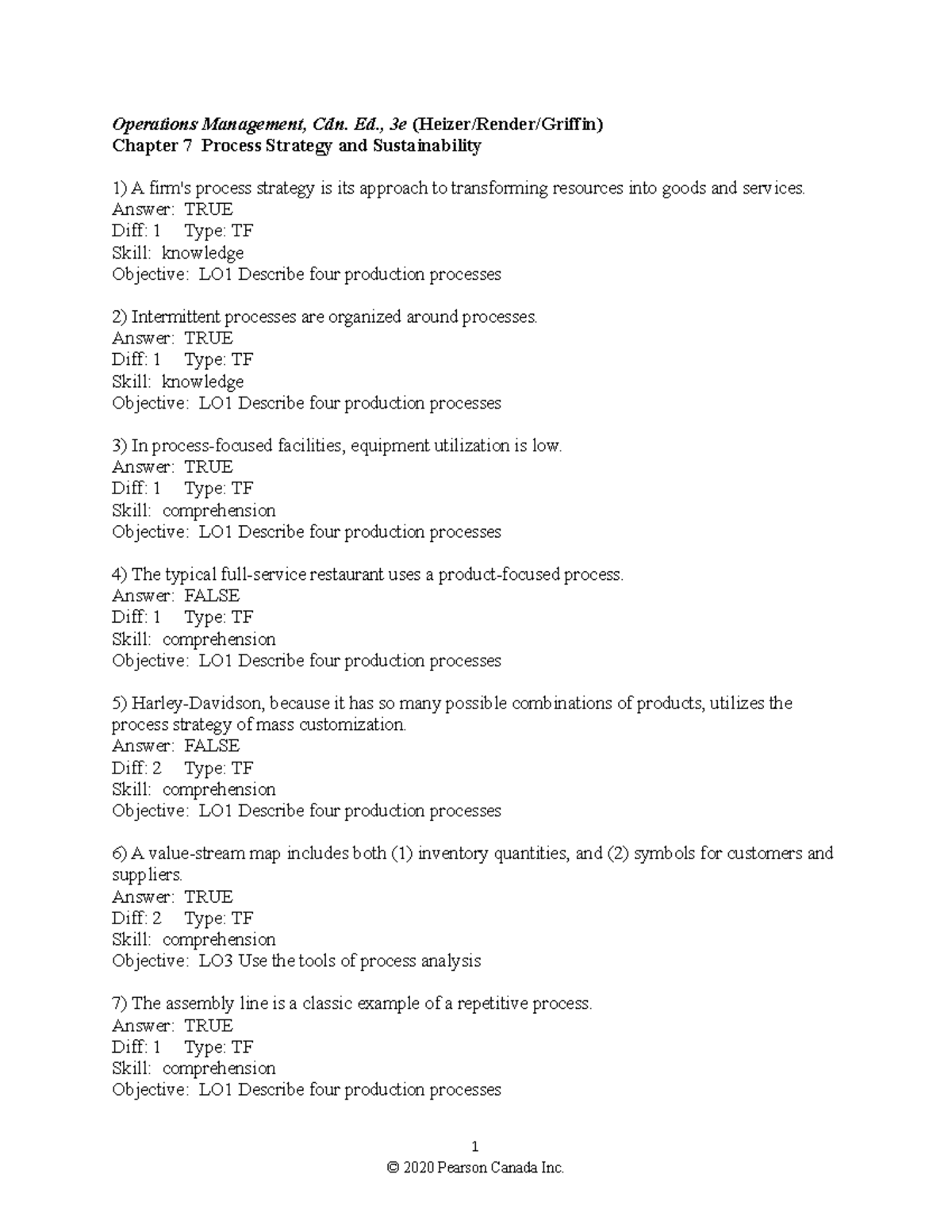 Test bank ch7 for operations management useful for quizzes midterm ...