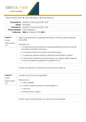 DH y G Examen Módulo 2 - EDUCA CNDH Cursos en línea Página Principal ...