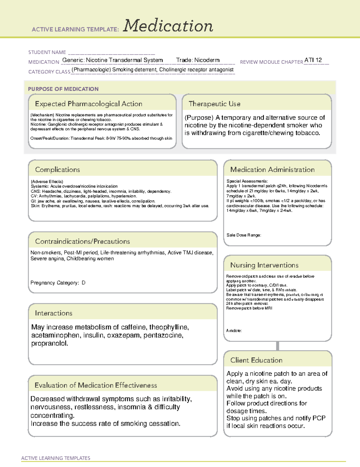 Nicoderm - Med Cards - ####### ACTIVE LEARNING TEMPLATES Medication ...