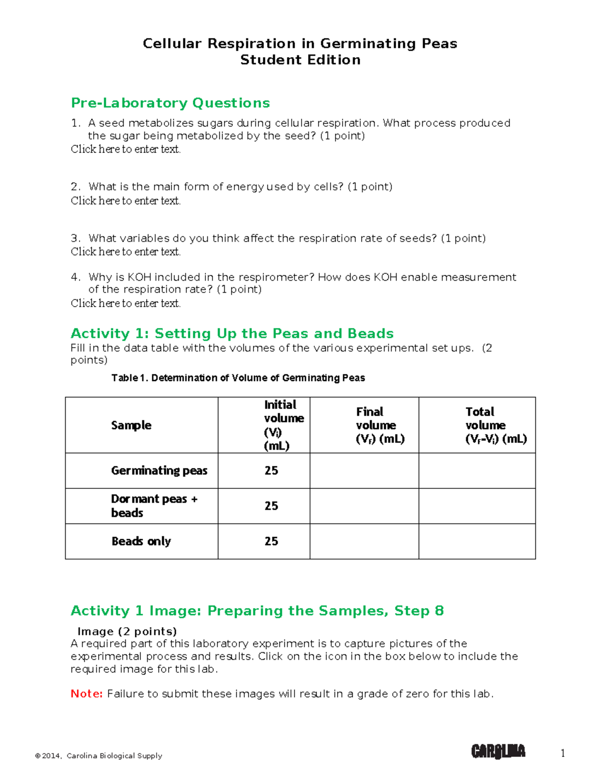 M7 Lab Report - Assignment Worksheet - ©2014, Carolina Biological ...