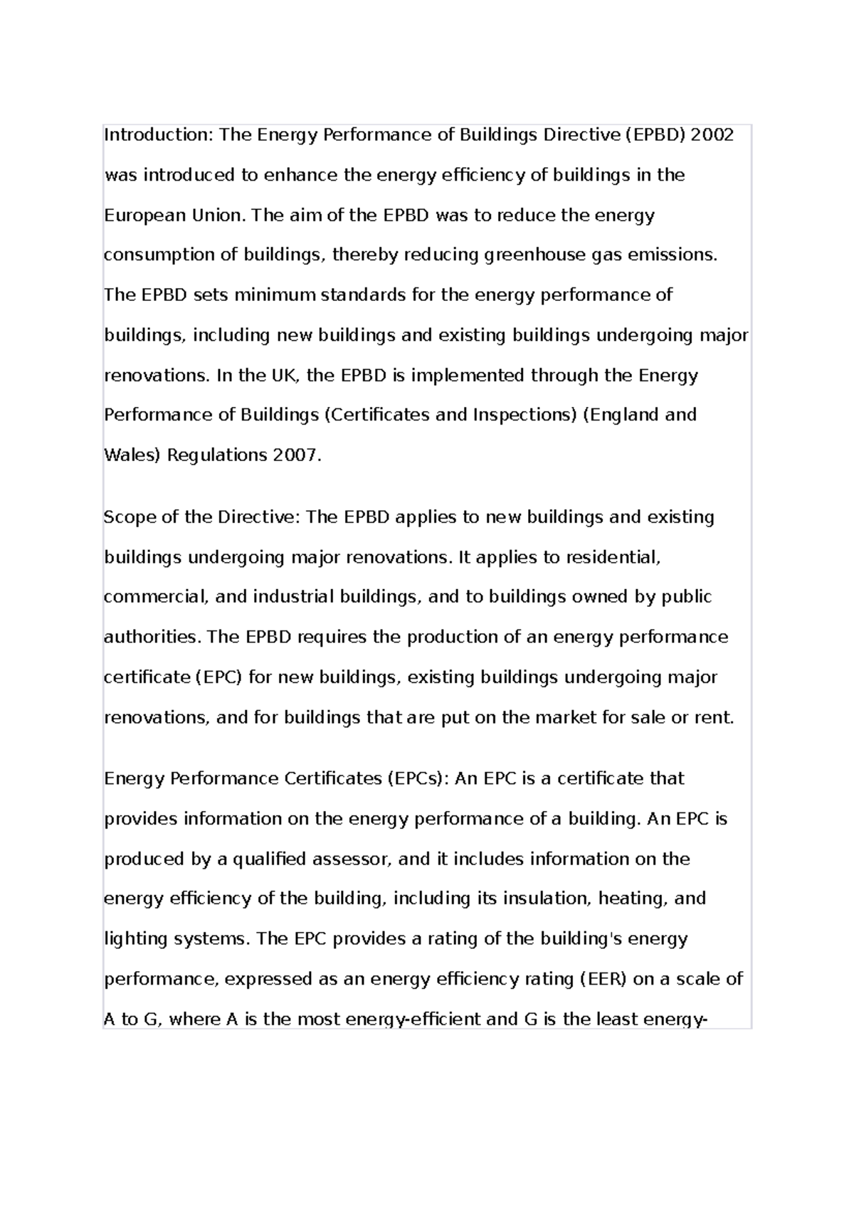 The Energy Performance of Buildings Directive 2002 - The aim of the ...